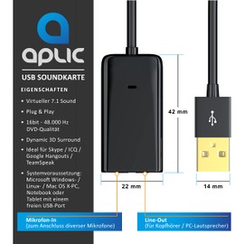 CSL - USB External Sound Card, USB to Jack 3.5 mm 3D Stereo, USB to Audio Adapter, External Sound Card, Compatible with Windows, Linux and Mac, Black