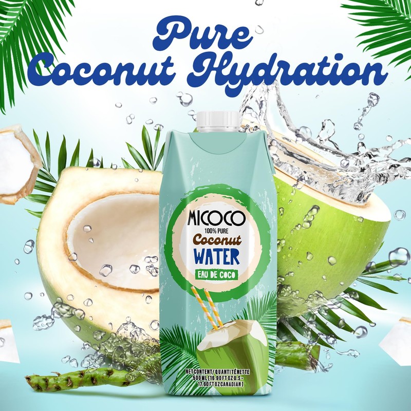 MICOCO Coconut Water, No Added Sugar, 16.9 Fl Oz (Pack
