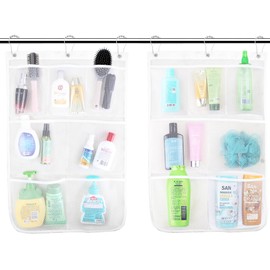Armuzui 2 Pack Mesh Shower Caddy, 7 Pockets, With 3 Hooks, Hanging, Portable, Quick Drying, Can Store Soap, Shampoo and Cruise Essentials White Shower Organizer