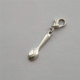 3 pcs in set Tiny Antique Silver Spoon Charm and Lobster Clasp, Spoon Clip on Charm for Diy Jewelry