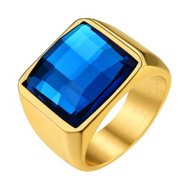 GOLDCHIC JEWELRY Created Blue Sapphire Rings For Men, Square Gemstone Signet Rings For Boyfriend Size R½