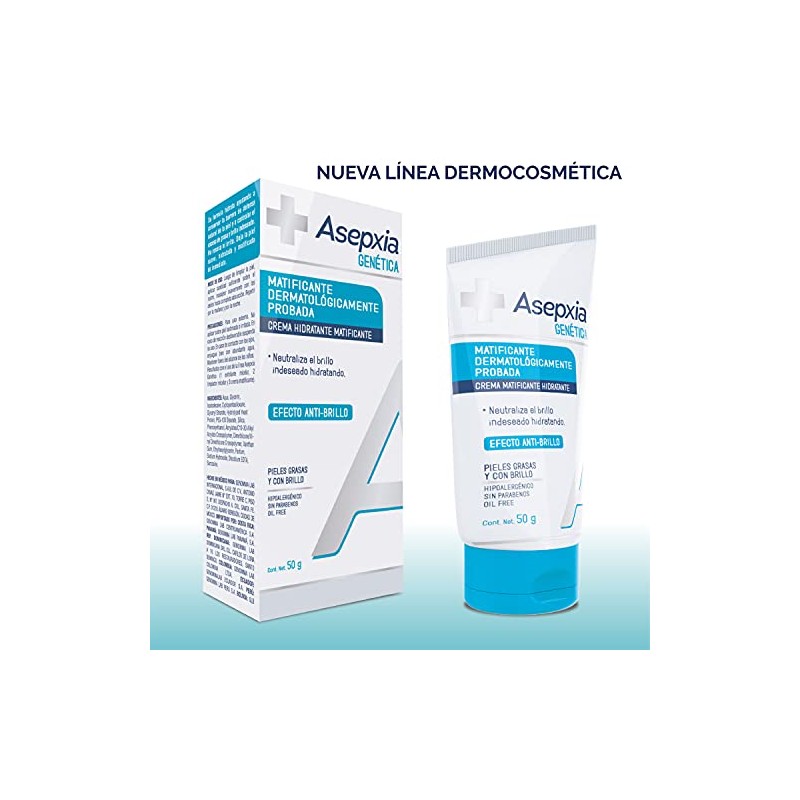 Asepxia GENÉTICA, Crema MATIFICANTE Hidratante, dermatológicamente probada, para pieles con
