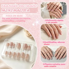 24 piezas de Uñas Postizas a Presión, Adhesivas Uñas Press On Nails De Cobertura Completa,Uñas Postizas de Cortas Largas de Francesa para Principiantes,Ideal para Mujeres,Fiesta y uso diario (E)