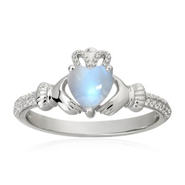 Heart Birthstone Claddagh Ring 925 Sterling Silver 6MM Heart Shaped Moonstone Rings Irish Jewelry Good Luck for Women Size 6