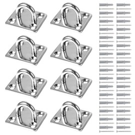 8 PCS 304 Stainless Steel Oblong Pad Eye Plate Marine Staple Hook M6 Loop Eye Plate Hook Marine Hardware Metal Staple Hooks Stainless Steel with 32 Set Screws and Plugs for Swing Hammock Boat Splint