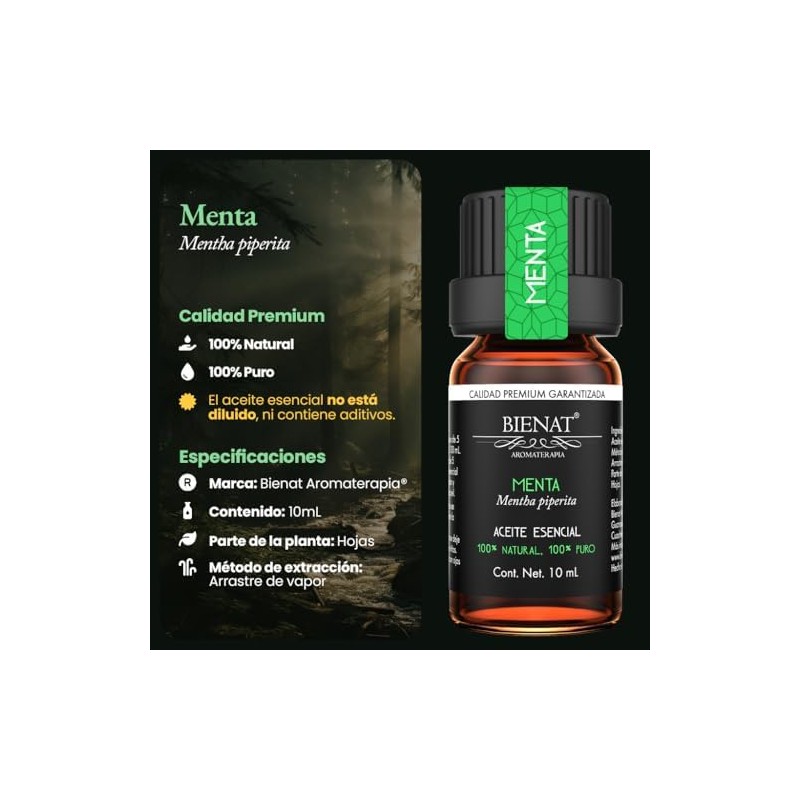 Bienat Aceite Esencial de Menta 10mL Natural Difusor y Aromaterapia