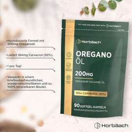 Horbaach Oregano Oil Capsules High Dose 200 mg 90 Capsules Oregano Oil Supplement