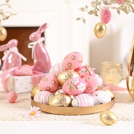 Valery Madelyn Pack of 12 Easter Eggs for Hanging Easter Decoration, 6 cm Modern Plastic Eggs for Easter Decoration, Pink Gold Ornament for Easter Baskets, Spring Decoration, Easter Gifts Children