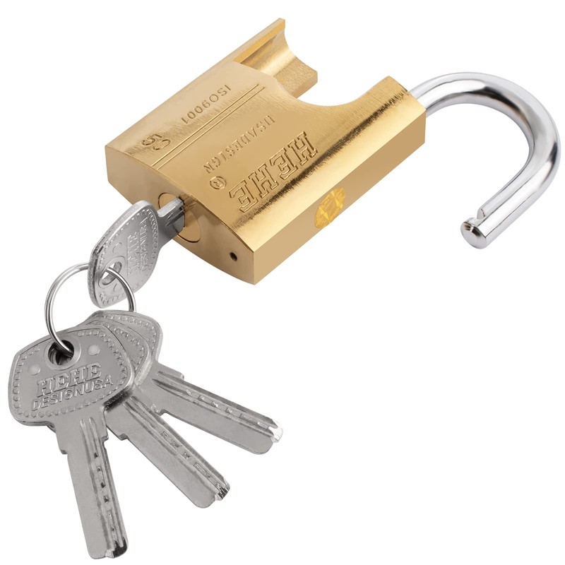 Solid Padlock with 4 Keys Brass Security Lock Home Door