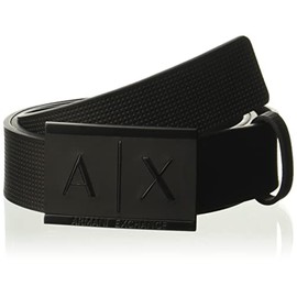 Armani Exchange Men's Inlay Logo Belt, Black, 34