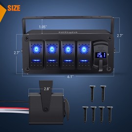 Nilight 4 Gang Rocker Switch Box 12V SPST ON Off PD Type C and QC 3.0 USB Charger Voltmeter Waterproof Aluminum Panel DIY Stickers for Boats Cars RVs Trucks