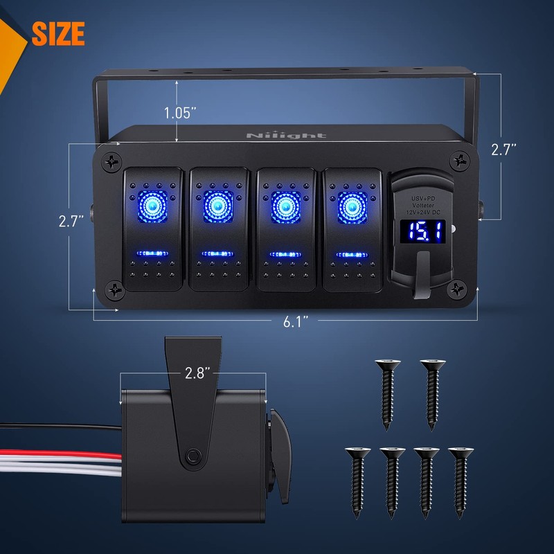 Nilight 4 Gang Rocker Switch Box 12V SPST ON Off