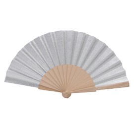 MAPIMANIA - Foldable Colourful Fans Made of Wood and Fabric with Glitter Silver, Wedding Fan, Spanish Fan, Japanese Fan, Ceremony Guest Gift