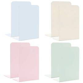 Zyners Metal Bookends,4 Pairs/8 Pieces Heavy Duty Bookends for Shelves Heavy Books, Anti-Slip Design Book Stopper for Magazines, DVDs, Kids, Girls(8 x 5.3 x 4 inches)