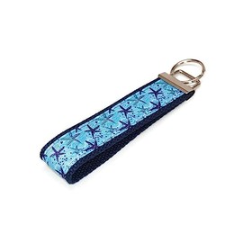 Starfish on Blue Ribbon Wristlet Keychain Key Fob