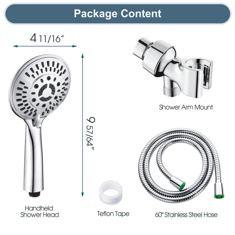 BRIGHT SHOWERS 9 Spray Settings Shower Head with Handheld High