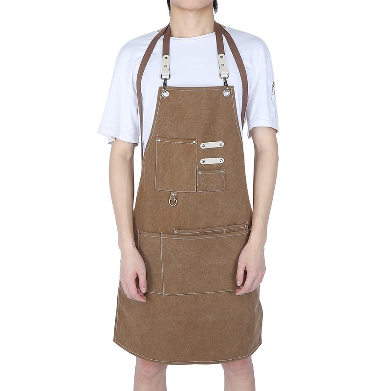 Adjustable Waterproof Apron with Pockets for Restaurant Kitchen Milk Tea
