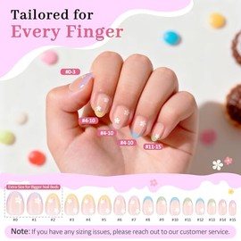 Kit de uñas postizas Qiek de 16 tamaños para niñas: 32 puntas de uñas postizas francesas almendradas para niñas de 8 a 12 años con adhesivos de uñas d