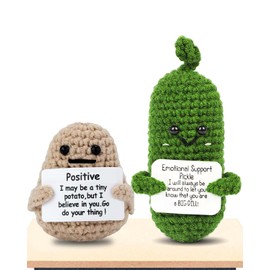 Bambebe 2 Pieces Positive Gift Doll Crochet Pickle, Mini Plush Figures Funny Positive Potato Doll, Mini Funny Positive Doll Pickle Set, Creative Knitting Wool Pocket Hug Motivational Gifts