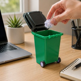 4-Pack Mini Wheelie Trash Bin Pen Holders for Office Desk Storage