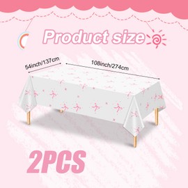 BOXOB 2pcs Coquette Pink Bow Table Cloth, Plastic Waterproof Baby Shower Themed Pink Bow Table Cover, Birthday Party Decorations Tablecloth Supplies