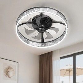 Unbranded 20" Modern Fan Lights Flush Mount LED Ceiling Light kit With Remote APP Control