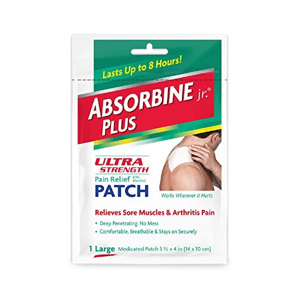 (Pack of 8) Absorbine Plus Jr, Ultra Strength Pain Relief Patch, Size large, Medicated Patch 5 1/2" x 4"