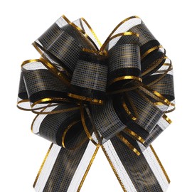 TOP-VIGOR 5pcs 7 Inch Large Pull Bow, Gift Wrapping Bows Ribbon Organza Bows for Wedding Baskets Presents Christmas Valentine's Day Birthday Gift Decorations, Black