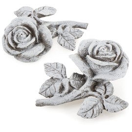 com-four® 2 x Grave Decoration Rose - Memorial Stone in the Shape of a Rose Petal with Leaves and Stems - Weatherproof Grave Decoration - Mourning Stone (1 Pair - Roses)