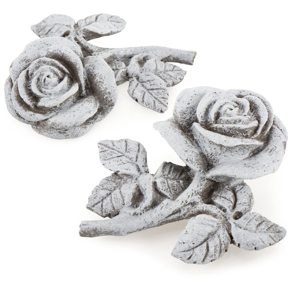 com-four® 2 x Grave Decoration Rose - Memorial Stone in