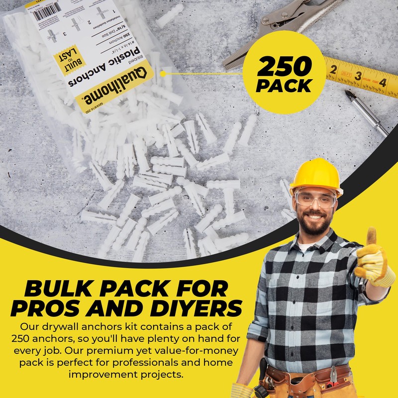 Premium Quality Ribbed Plastic Anchors, Bulk Pack (#14-16 x 1-1/4”)