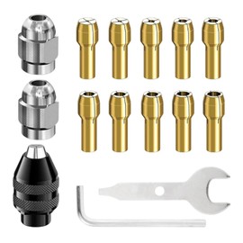15 Pieces Drill Chuck Collet Set Compatible with Dremel, Drill Chuck Set, Chuck for Dremel Replacement 1/32 Inch to 1/8 Inch 4486 Quick Change Drill Chuck and Replacement 4485 Brass Collet Metal Nut