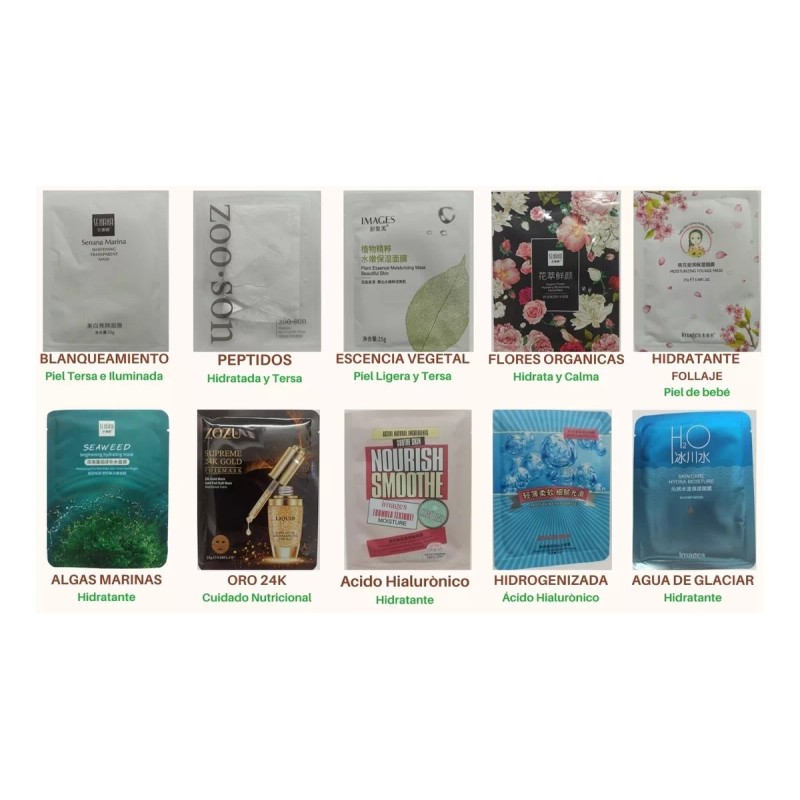 levantate y maquillate Mascarillas Skincare 30 Piezas Adios Arrugas Acne