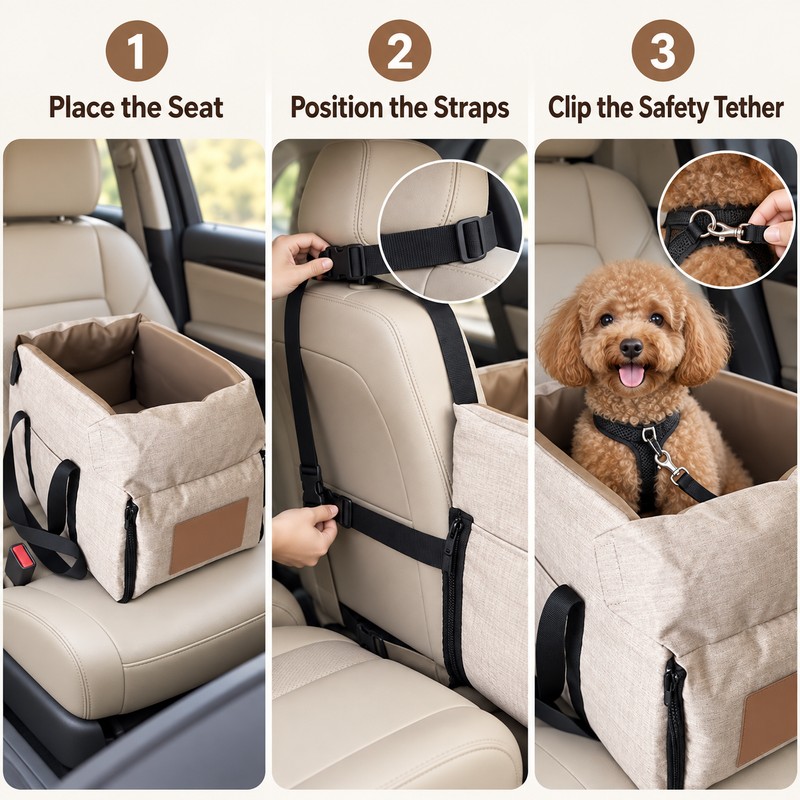 Center Console Pet Car Seat for Small Dogs & Cats