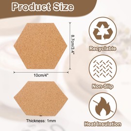 uxcell 60pcs Cork Coasters for Drink, 4 Inch Hexagon Drink Coaster Absorbent Coffee Coaster for Wine Glasses Cups Mugs Home Tabletop Decoration