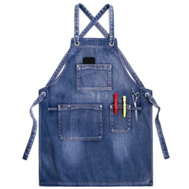 LE CIEL BLEU Apron Denim Unisex Outdoor DIY BBQ Gardening Camping Cafe, blue