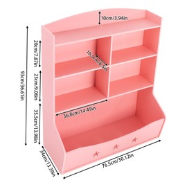 Kids Bookshelf Kid Toy Storage Organizer Home Organization Toys Bookcases 3Tier Children Wooden Bookshelves Easy To Assemble Book Cabinets For Nursery Kindergarten Playroom Bedroom Study Room (Pink)