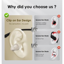 King Lucky i20mini Clip-On Earbuds,Open Ear Wireless Bluetooth 5.3 Headphones with Noise Cancelling, IPX4 Waterproof,Perfect for Small Ears,Running, Sports,Glasses Wearers,Lightweight Design (White)