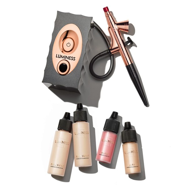 Luminess Air Icon Makeup Airbrush System and 4-Piece Foundation Starter Kit, Fair Coverage - Quick, Easy & Long Lasting Application - Includes Silk 4-In-1 Foundation, Highlighter & Blush
