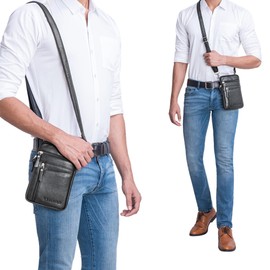 STILORD 'Brooks' Leather Belt Purse Chest Pouch for Phone Crossbody Bag Leather Phone Bag Sling Bag Travel Bumbag Genuine Vintage Leather, Colour:Black