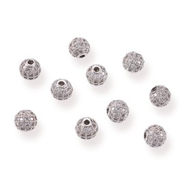 Cheriswelry 10pcs 6mm Grade AAA Platinum Micro Pave Cubic Zirconia Charm Beads Round Crystal Clear CZ Stone Disco Ball Beads Bracelet Connector Spacer for DIY Jewelry Making