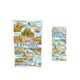 Beyond Happy High Definition 100% Cotton Cornwall Landmarks Tea Towel – Heavy Duty Coastal Souvenir Gift for Cornish Chef's, Kitchen's & Home