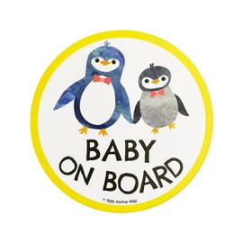 Pienihoho Itomiki Original Illustration Car Magnet BABY ON BOARD Diameter 5.5 inches (14 cm) Safety Sign Riding Plate Water Creature Illustration Series (Penguin Oyako BABY)
