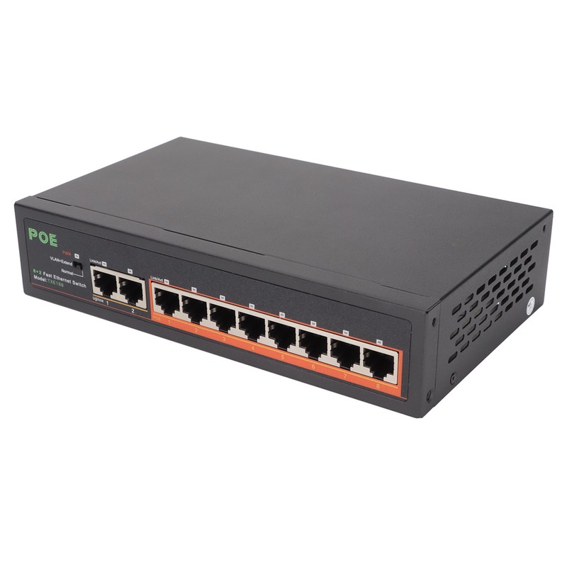 PoE Switch 8 Ports 10/100Mbps 90W RJ45 Adaptive Port LED