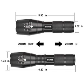 Souyos Military Grade Flashlight 2000 Lumen 5 Modes Water Resistant LED Tactical Torch Flash Light, 2 Pack