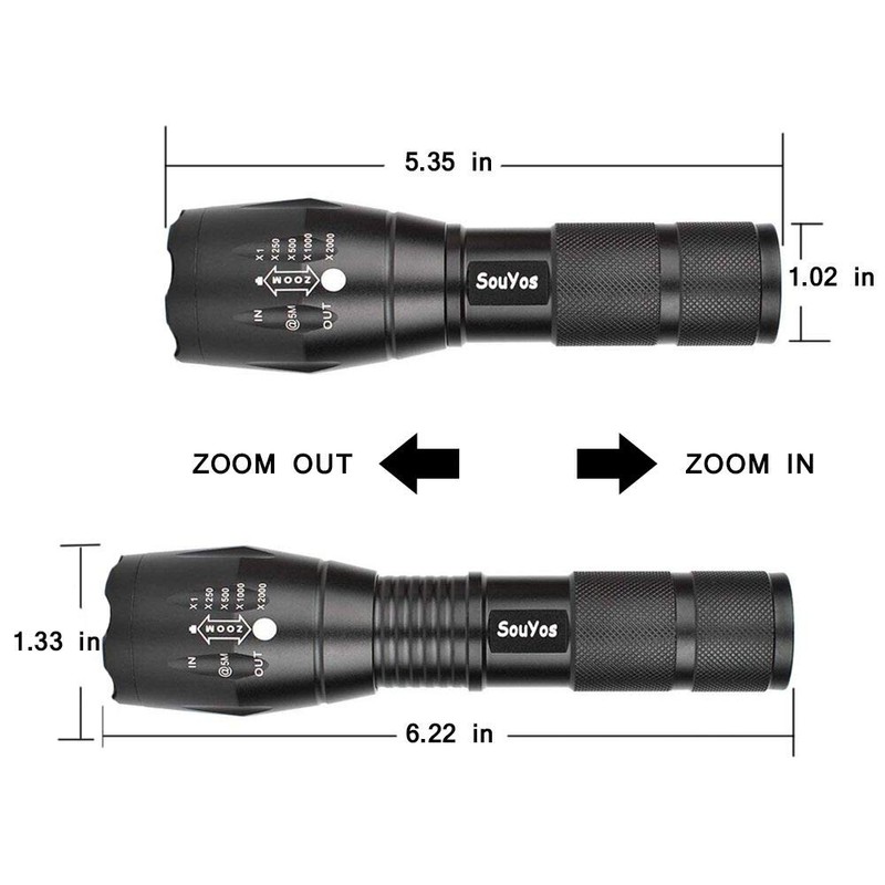 Souyos Military Grade Flashlight 2000 Lumen 5 Modes Water Resistant
