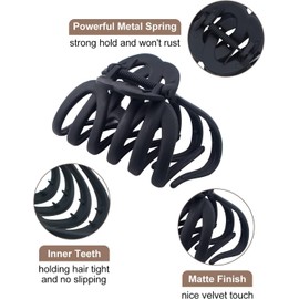 4 Pieces Octopus Claw Clips for Thick Long Hair, Big Hair Clips for Women, Strong Hold Hair Claw Clips, Matte Non-slip Jaw Hair Clips (Black, One Size)