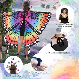 Funnity Funnity Schmetterling Kostüm Damen, Faschingskostüme Schmetterling Haarreif Damen für Erwachsene, Schmetterling Haarreif,Damen Spitze Maske, für Karneval Kostüm, Faschingskostüme, Cosplay(Bunt)