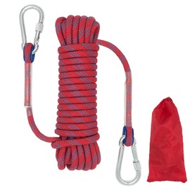Outdoor Climbing Rope Diameter 10mm Outdoor Static Rock Climbing Rope, High Strength Cord Safety Rope Braid Nylon Rope, Escape Rope Fire Rescue Parachute Rope with 2 Carabiner, Red Length 10m