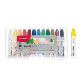 MONAMI Oil Pastels, Jumbo Size Hexagonal Shape Oil Pastels for Kids and Students with Handy Carrying Case, 12 Vivid Colors Pack